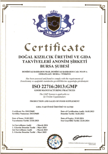 Doğal Kızılcık Haccp Belgesi